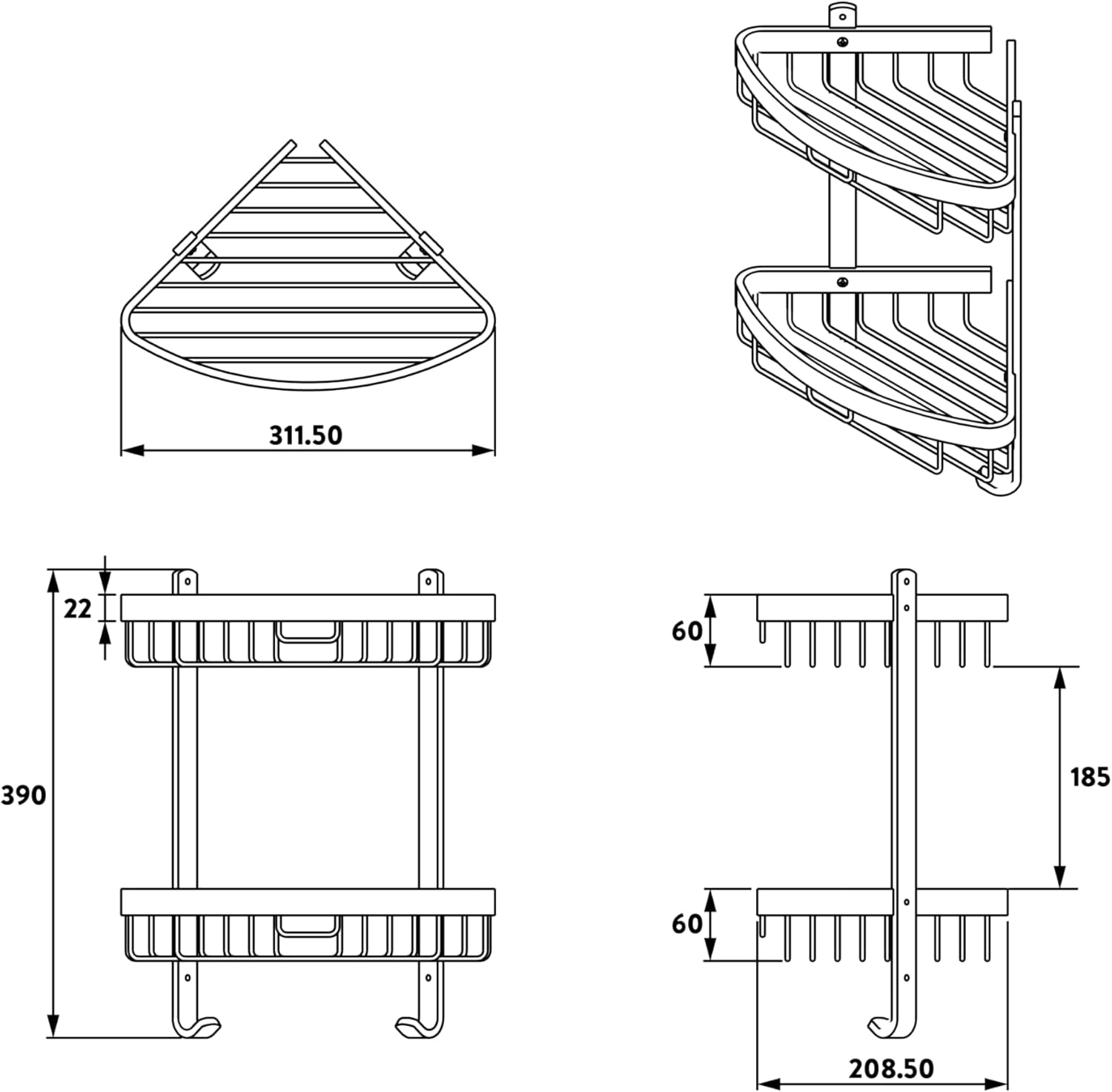 Croydex Shower Storage, Black, One Size