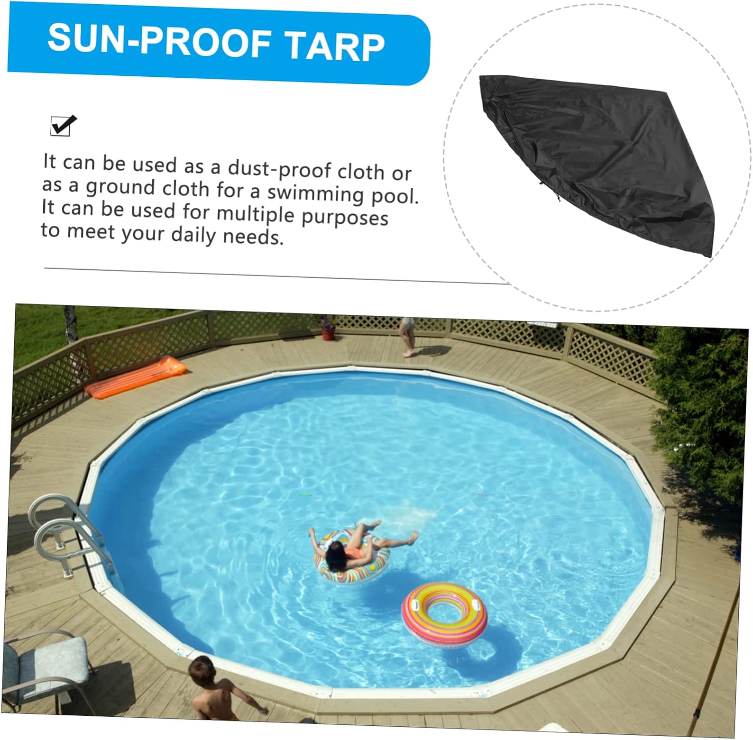 Generic 8ft Waterproof Trampoline Cover for Outdoor Use Sturdy Oxford Cloth Protector Dust Resistance for Inflatable Pools Backyard Trampolines
