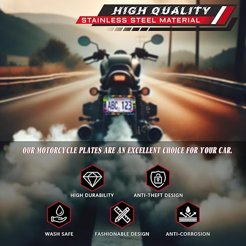 Miniatura 6 de Marco de placa de matrícula de motocicleta de acero inoxidable con calavera colorida, marco de placa de calaveras geniales, divertido accesorio de