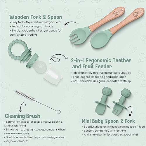 Miniatura 6 de O'doe Baby Weaning Set – 15 Pcs Silicone Baby Feeding Set with Suction Plate, Bowl, Bib, Sippy Cup, Fruit Feeder & Freezer Tray – Baby Plates and