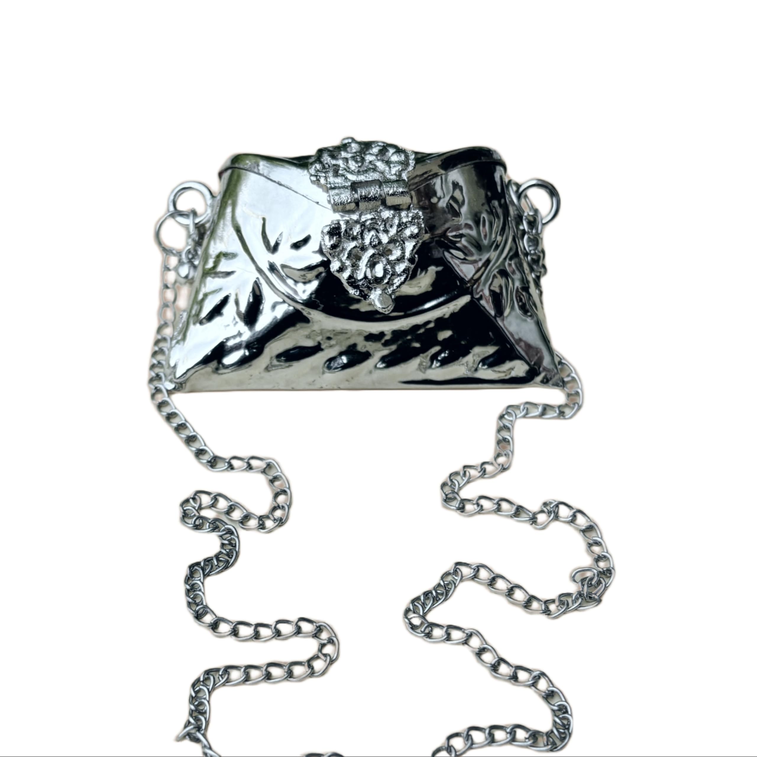 UnfoldSelf Mini Brass Ginni Purse for Women | Stylish Metal Clutch Bag with Shoulder Sling Chain for Women and Girls | Small Evening Bag for Parties, Weddings, and Special Occasions (Silver Color) (B0D8BN32CH) Amazon Price History, Amazon Price Tracker