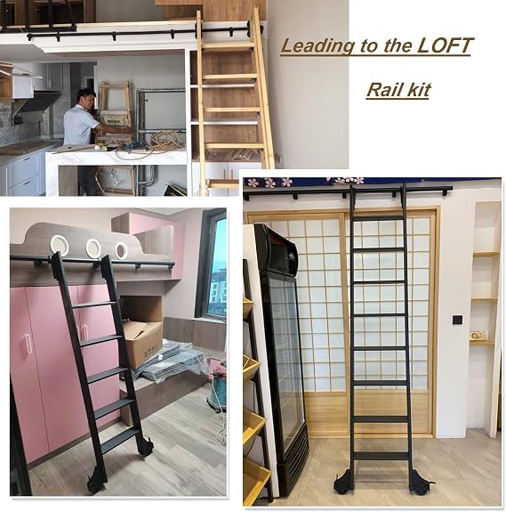 Sliding Barn Door Hardware Kit | Library Rolling Ladder Track Hardware | Round Tube Carbon Steel Slide | Sliding Track Roller System Rail, with Wheels (No Ladder), 1m 2m 3m 4m 5m 6m