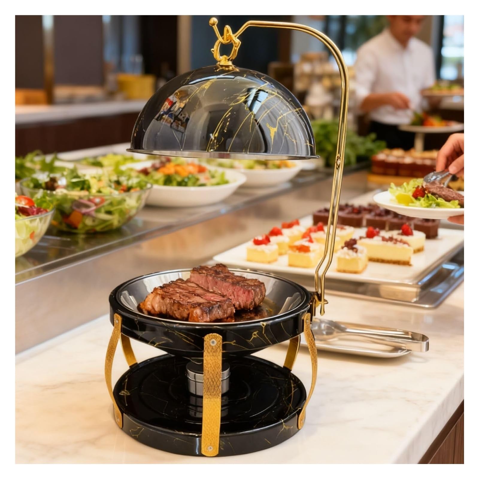 Juego de Buffet de Plato Calentador de Acero Inoxidable 8QT | Calentadores de buffet con impresión por transferencia de agua for fiestas, banquetes, buffets y bodas