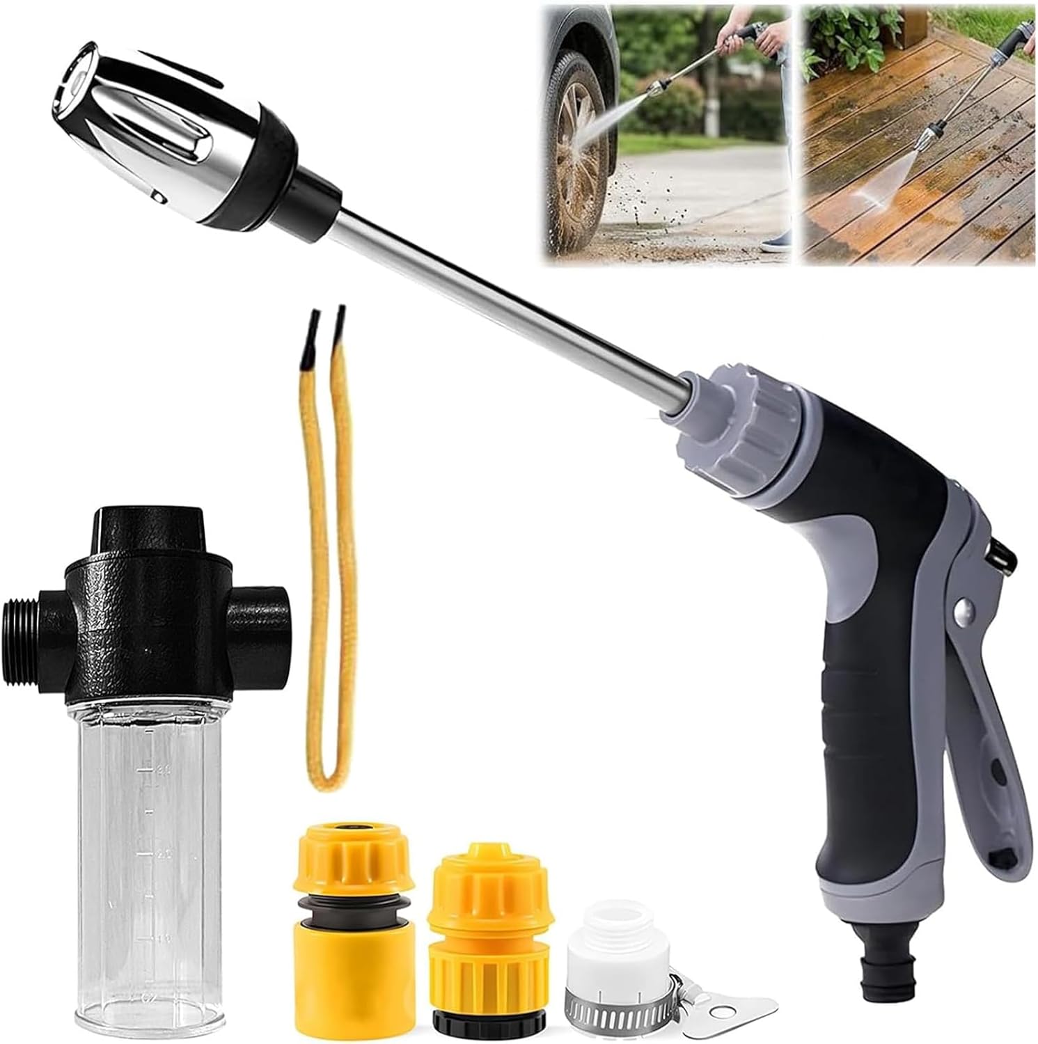 Pressure Washer, Handheld Power Washer with 360° Rotating Nozzle, 3 Spray Modes, Stainless Steel Universal Hose Fit, Tool-Free Installation-Driveway & Outdoor Cleaning