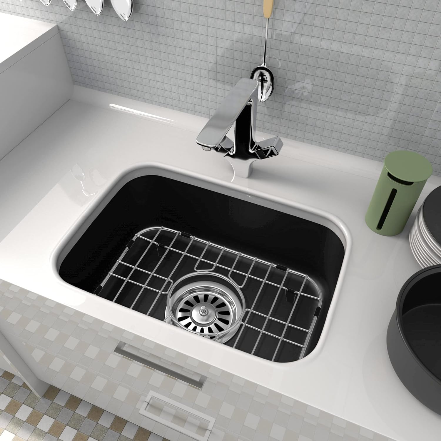 Kitchen Sink Grid,12 5/8" X 14 5/16" Sink Protectors for Kitchen Sink,Stainless Steel Sink Grate with Center Drain