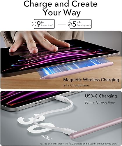 Miniatura 2 de ESR Lápiz óptico para iPad, lápiz magnético de carga inalámbrica para iPad, lápiz digital Pro con sensibilidad de inclinación y rechazo de palma