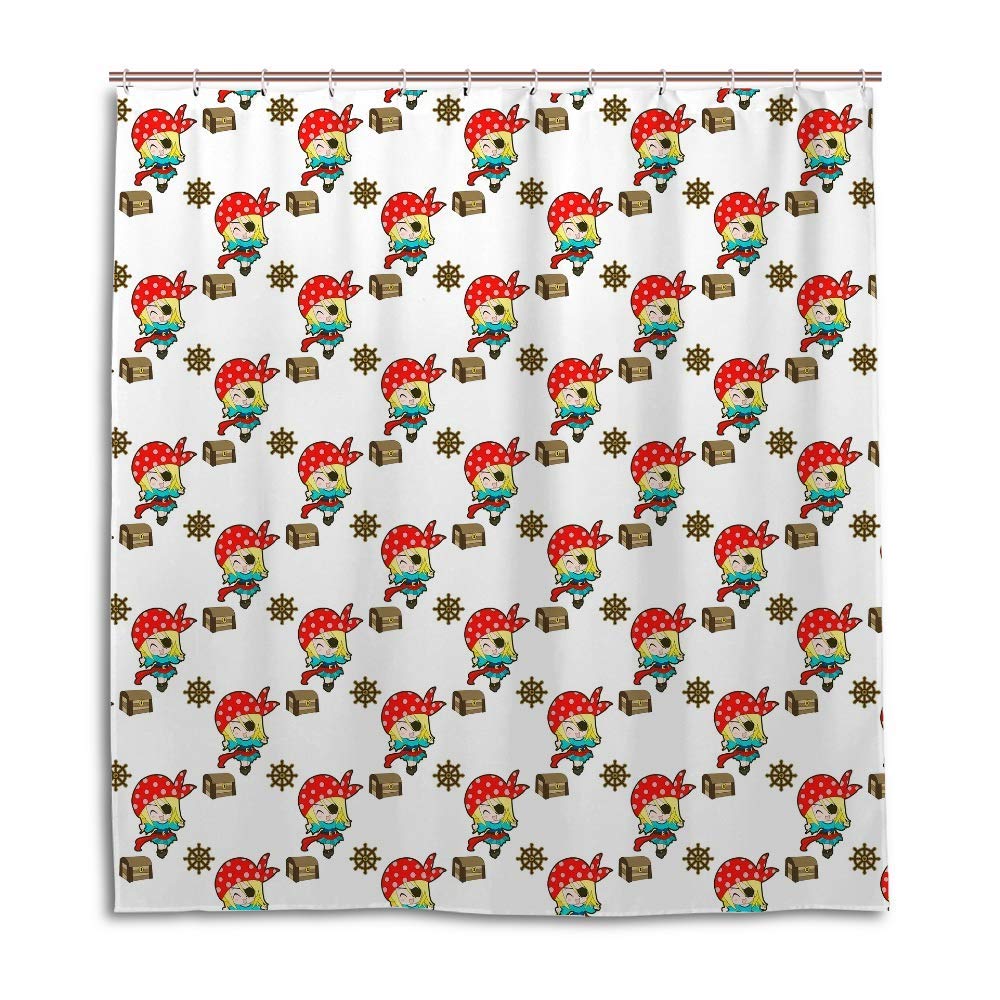 Rideau de douche lavable en machine CHEHONG motif île rouge avec crochets robustes en C