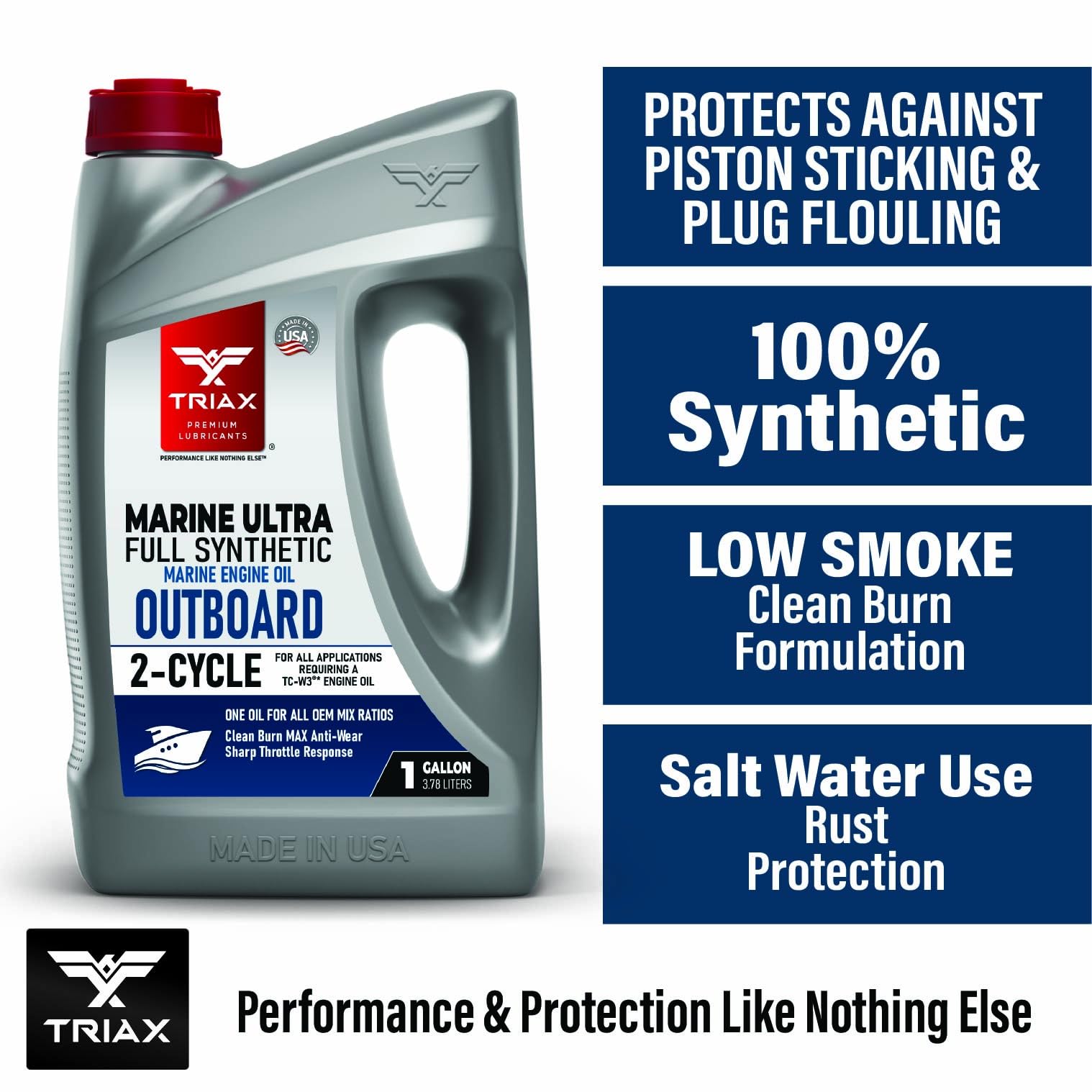 TRIAX Marine Ultra TC-W3 Aceite Motor 2 Tiempos Sintético - Para Fueraborda, Motos de Agua y Motores Marinos 2T 3,78 L (1 galón)