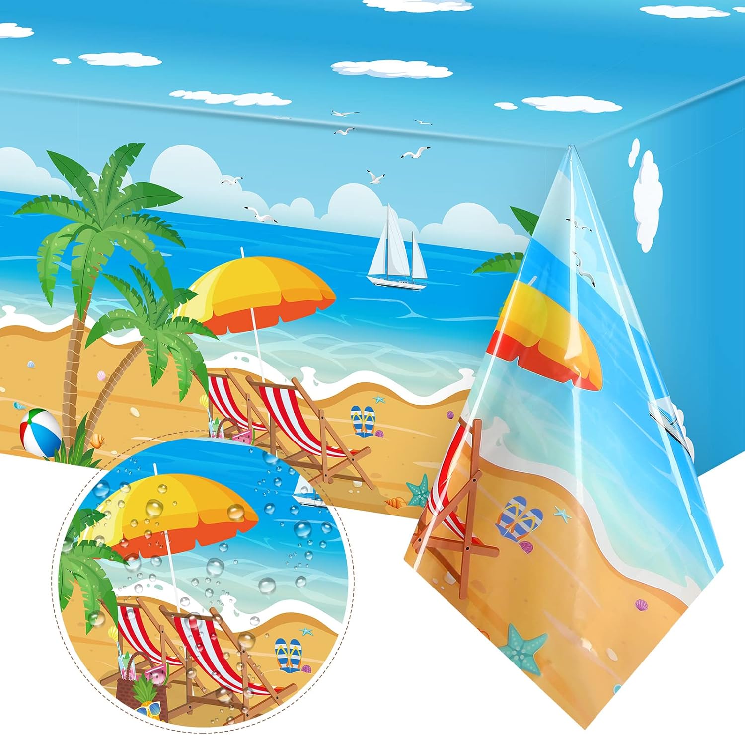3 Pcs Summer Beach Tablecloths Plastic Hawaiian Party Table