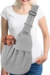 SlowTon Dog Carrier Sling, Thick Padded Adjustable Shoulder Strap Dog Carriers for Small Dogs, Puppy Carrier Purse for Pet Cat with Front Zipper Pocket Safety Belt Machine Washable (Gray M)