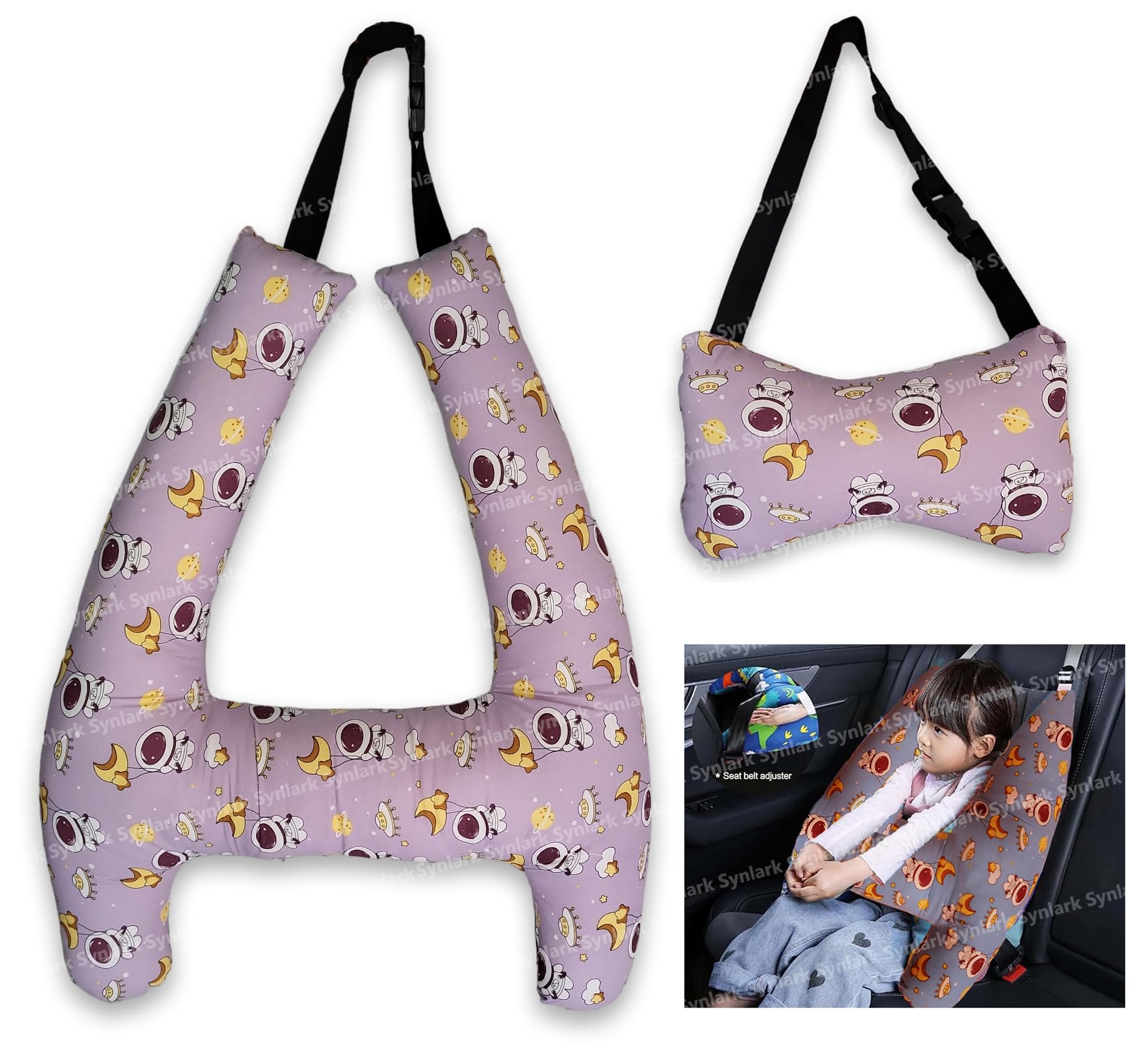 Synlark H-Shape Kid Car Sleeping Head Support, Car Headrest Pillow For Kids, Baby Toddler Travel Pillows, Adults And Children Neck Pillow For Long-Distance Travel,1 Count