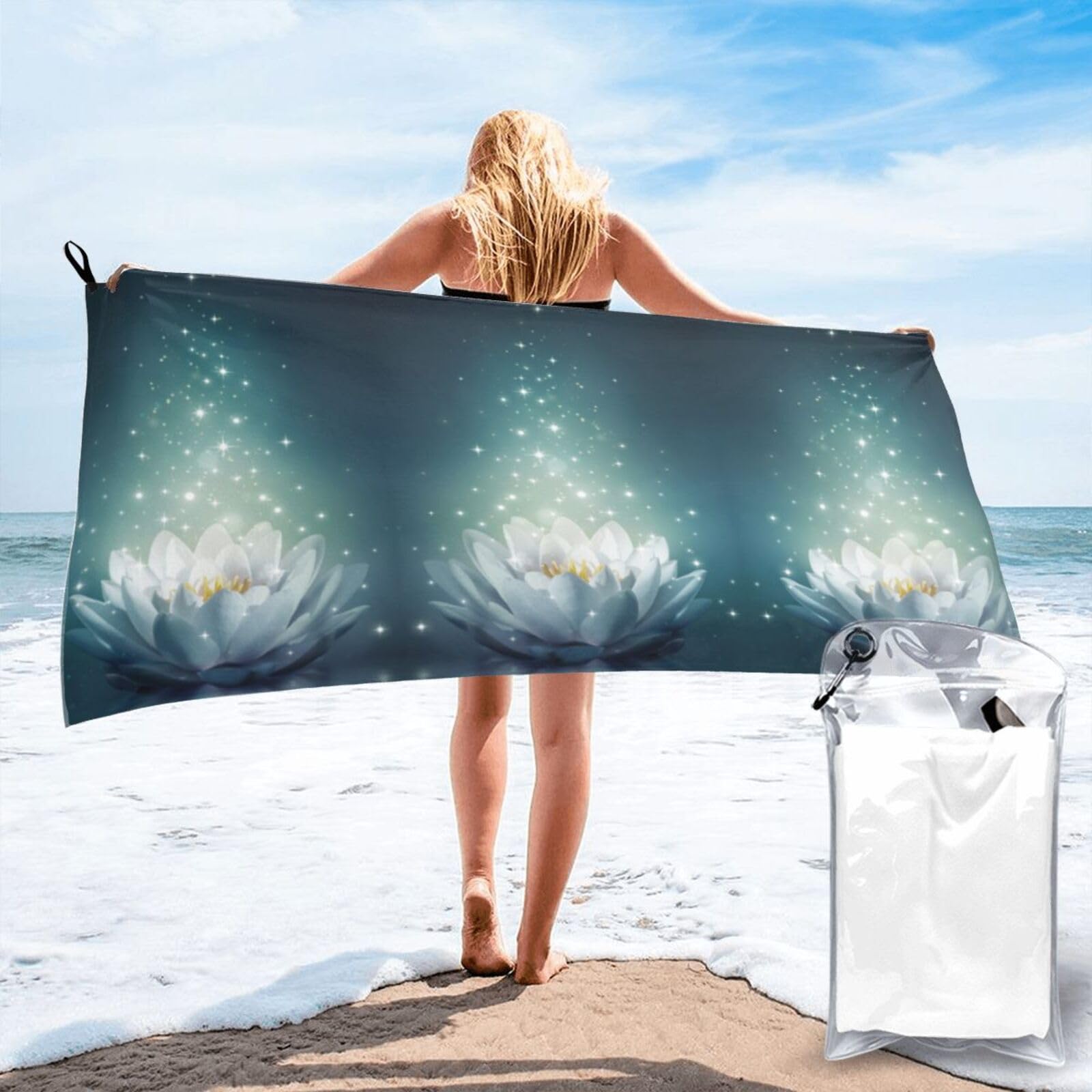Serviette de bain à séchage rapide et ultra absorbante imprimé lotus