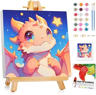 XTCIXAL Paint by Numbers Kit for Kids with Frame, Dragon Paint by Number Kids Age 5-8-12, Paint by Number with Frame for Gifts and Home Decor 8X8 Inch