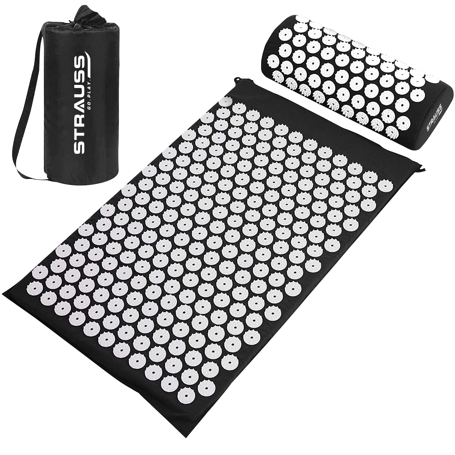STRAUSS Pain Relief Acupressure Exercise Mat with Pillow|Yoga Acupuncture Mat for Trigger Point Therapy, Muscle Relaxation|Helps Cure Sciatica, Improve Blood Circulation |Comes with Carry Bag, (Black) (B09V7J7D3F) Amazon Price History, Amazon Price Tracker