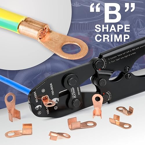 Miniatura 3 de iCrimp IWS-8200A - Terminales de batería y conectores de barril abierto, herramientas de prensado funcionan con cable AWG 9-2