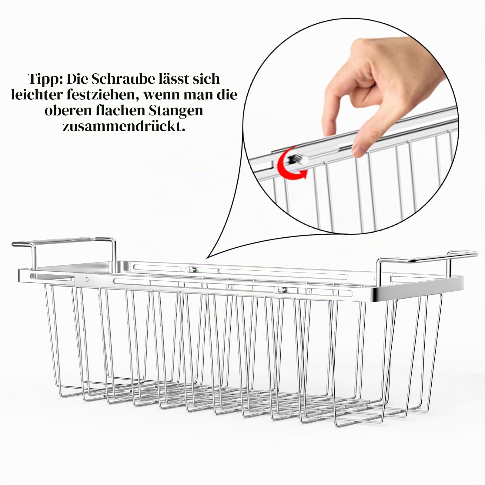 Orgneas Gefrierschrankkörbe für Gefrierschrank, Kapazität erweiterbar, Gefrierschrank-Organizer, verstellbar von 41,9 cm bis 67,3 cm, Edelstahl-Drahtkorb mit hängenden Griffen