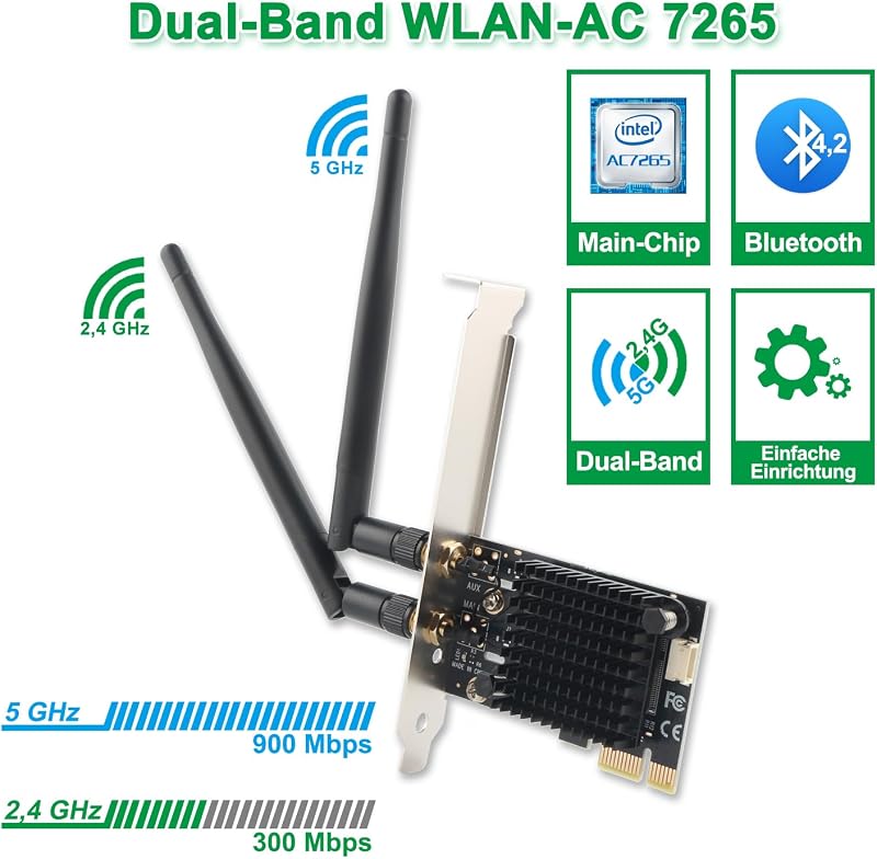 Ziyituod AC1200 WiFi PCI-E adapter Bluetooth 4.2 asztali számítógéphez