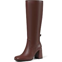 Knee High Boots for Women Square Toe Chunky Block Heel Long Boots Side Zipper Tall Boots Comfortable High Heel Boot