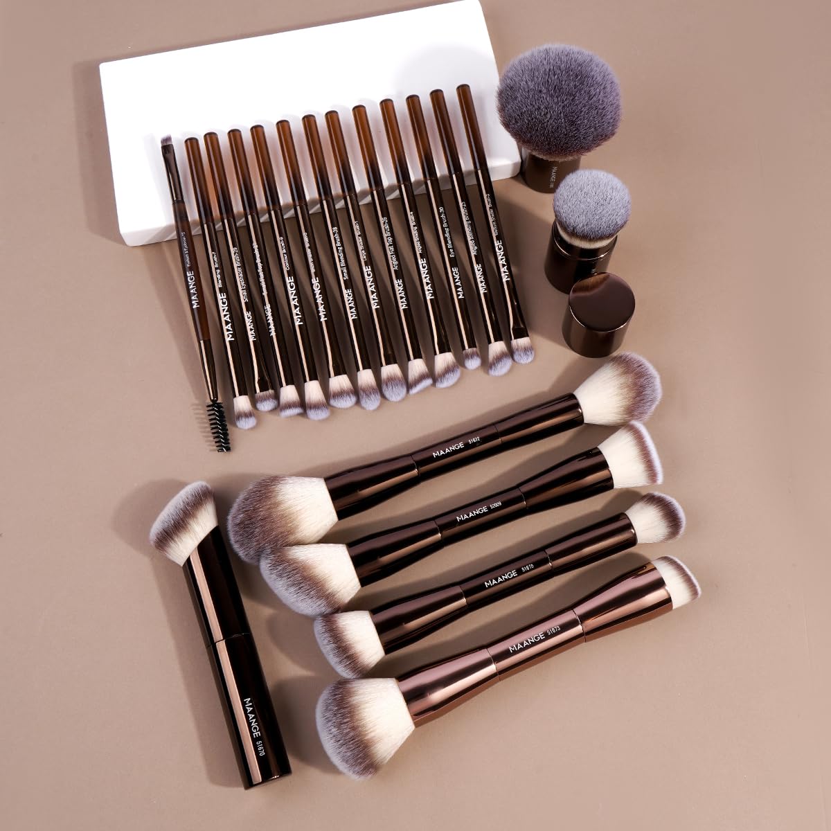 MAANGE Set di 20 pennelli da trucco con custodia, pennelli kabuki a doppia punta, pennelli per fondotinta, correttore, ombretti, crema, cosmetici, blush, strumenti per il trucco del viso, con custodia