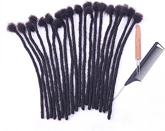 100% Real Human Hair Dreadlock Extensions ADIASAI 0.3 Inch Thickness 60 Bundles Can Be Dyed and Bleached Fully Handmade for Men, Women and Kids, 100% Black