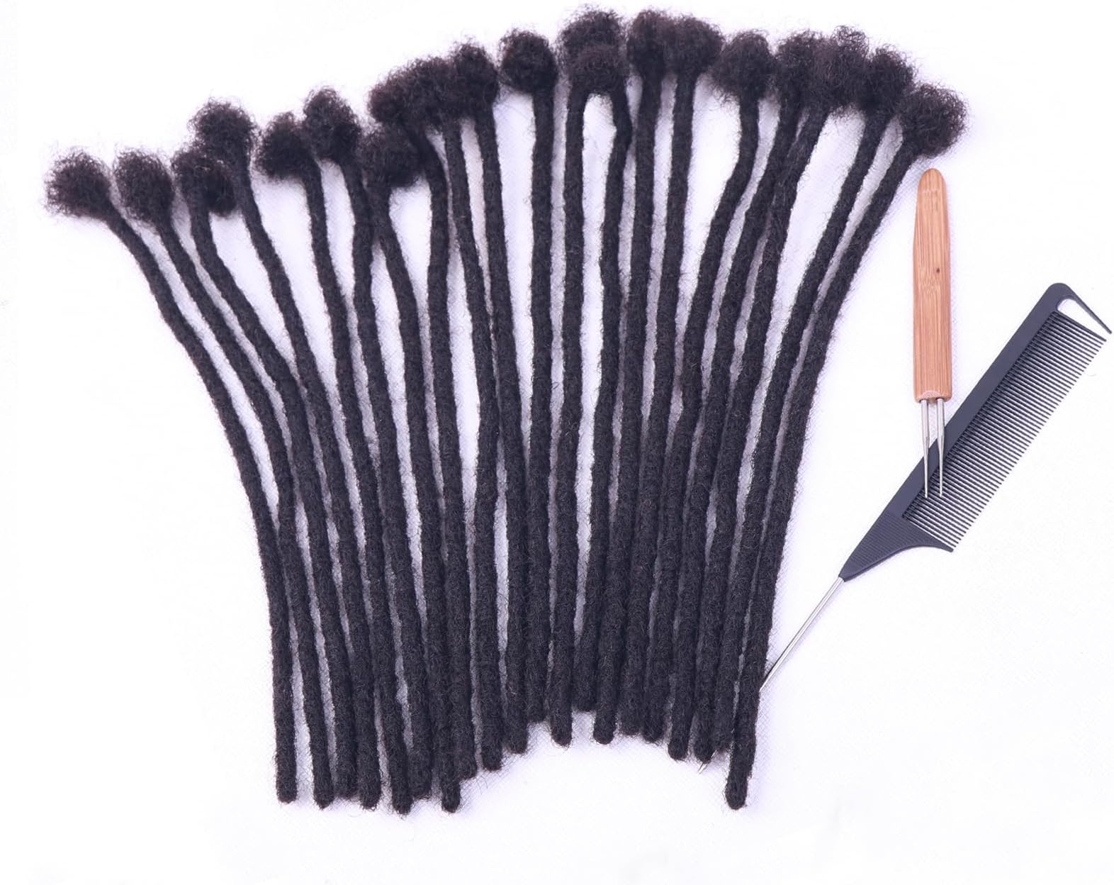 100% Real Human Hair Dreadlock Extensions, ADIASAI 0.8cm Thickness 4 Inch 100 Strands Can Be Dyed and Bleached Full Hand-made Loc Extensions for Men Women Kids 100% Unprocessed Natural Black
