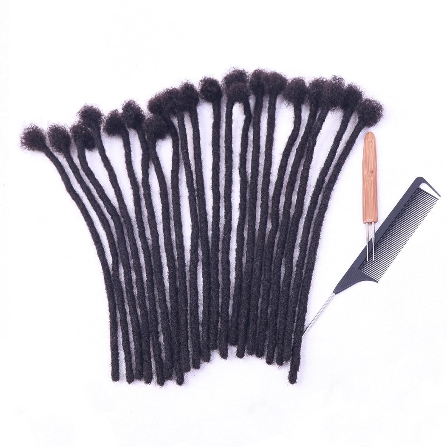 0.6cm Width 14 Inch 100 Strands 100% Human Hair Loc Extensions, Full Handmade Dreadlock Extensions for Men Women Kids Can Be Dyed and Bleached with Needle and Comb Unprocessed Natural Black