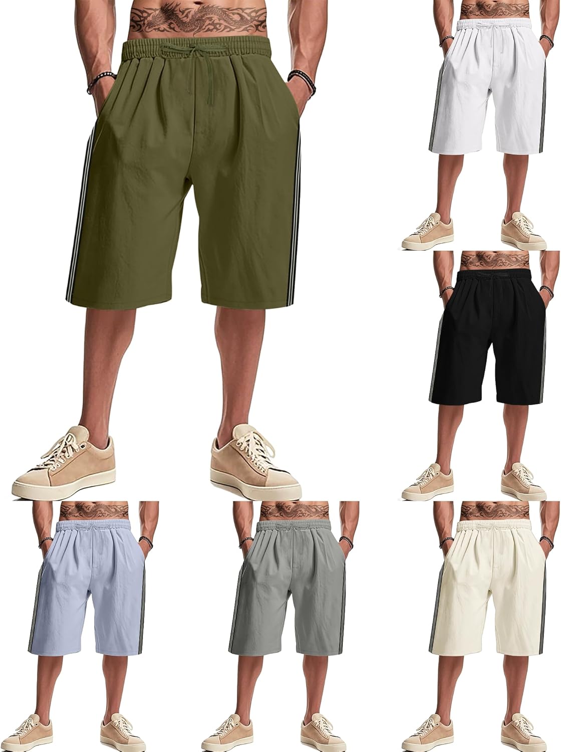 MARSVOVO Trendy Elastic Waist Shorts Men Basic Solid Color Knee Length Shorts Summer Pants with Pockets - Image 3
