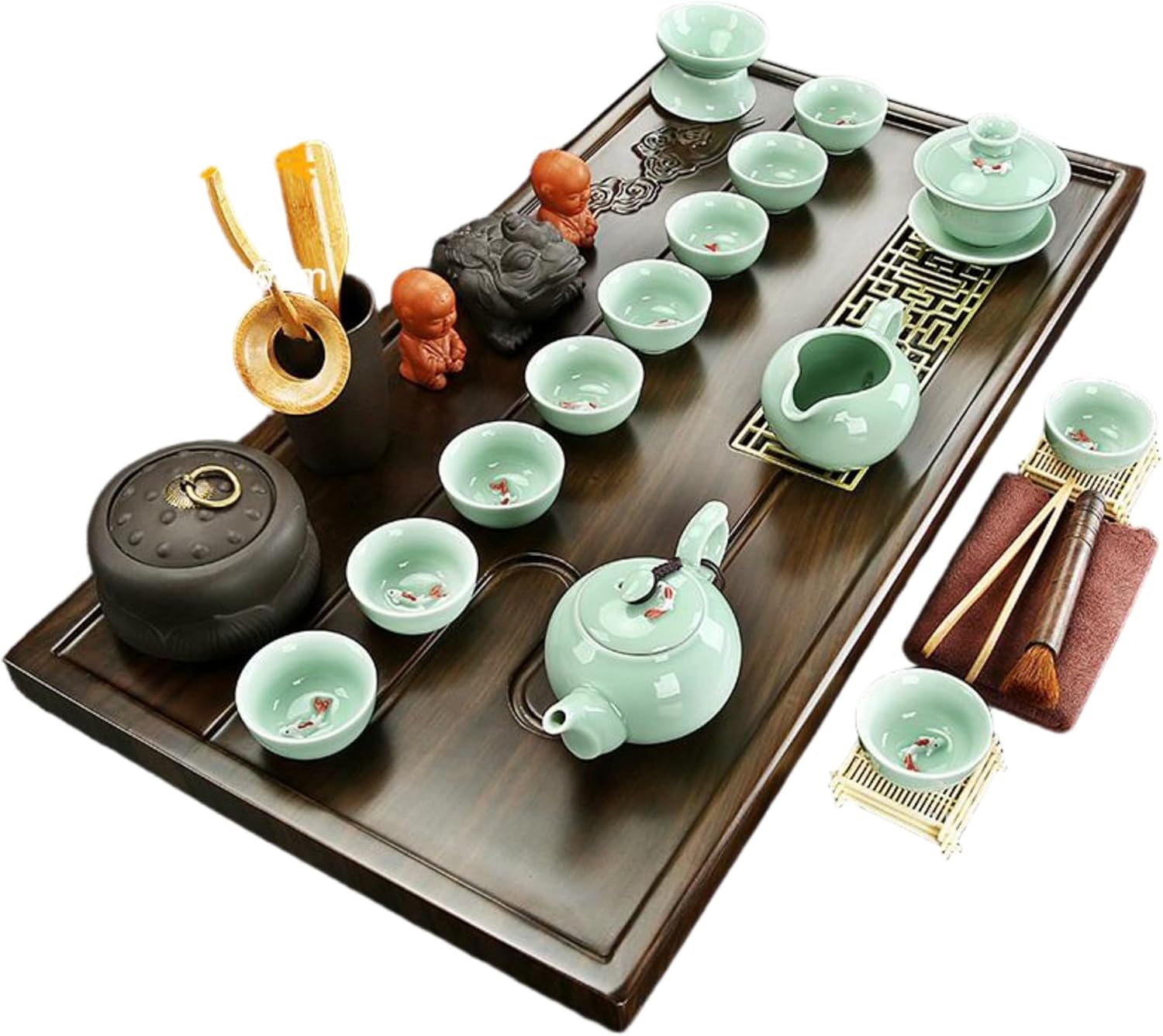 MOYEE 整套茶具套装家用小型茶台 Solid Wood Tea Tray 实木茶盘 Chinese Gongfu Tea Tray 排水式功夫泡茶海托盘简约小号 A193