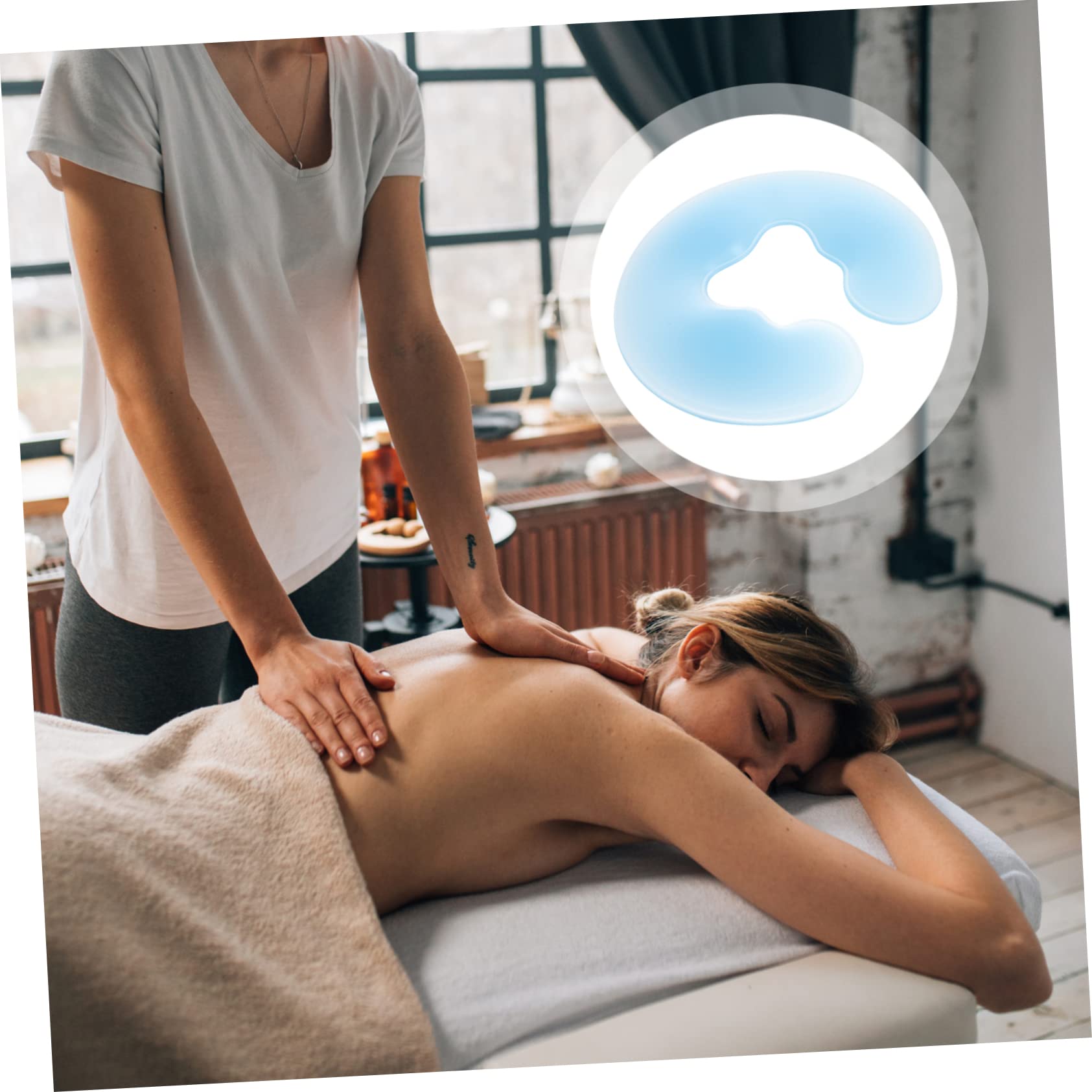 Almohada Facial de Silicona Azul U para Spa 1 Unidad Tamaño U Cojín Boca Abajo para Masaje en Salones de Belleza y Clínicas