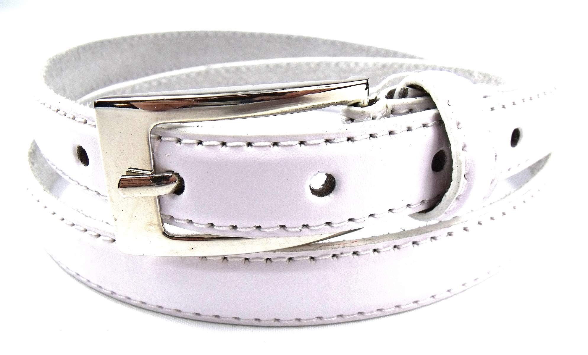Ladies Skinny Leather Belt (34" to 37" LARGE, WHITE)
