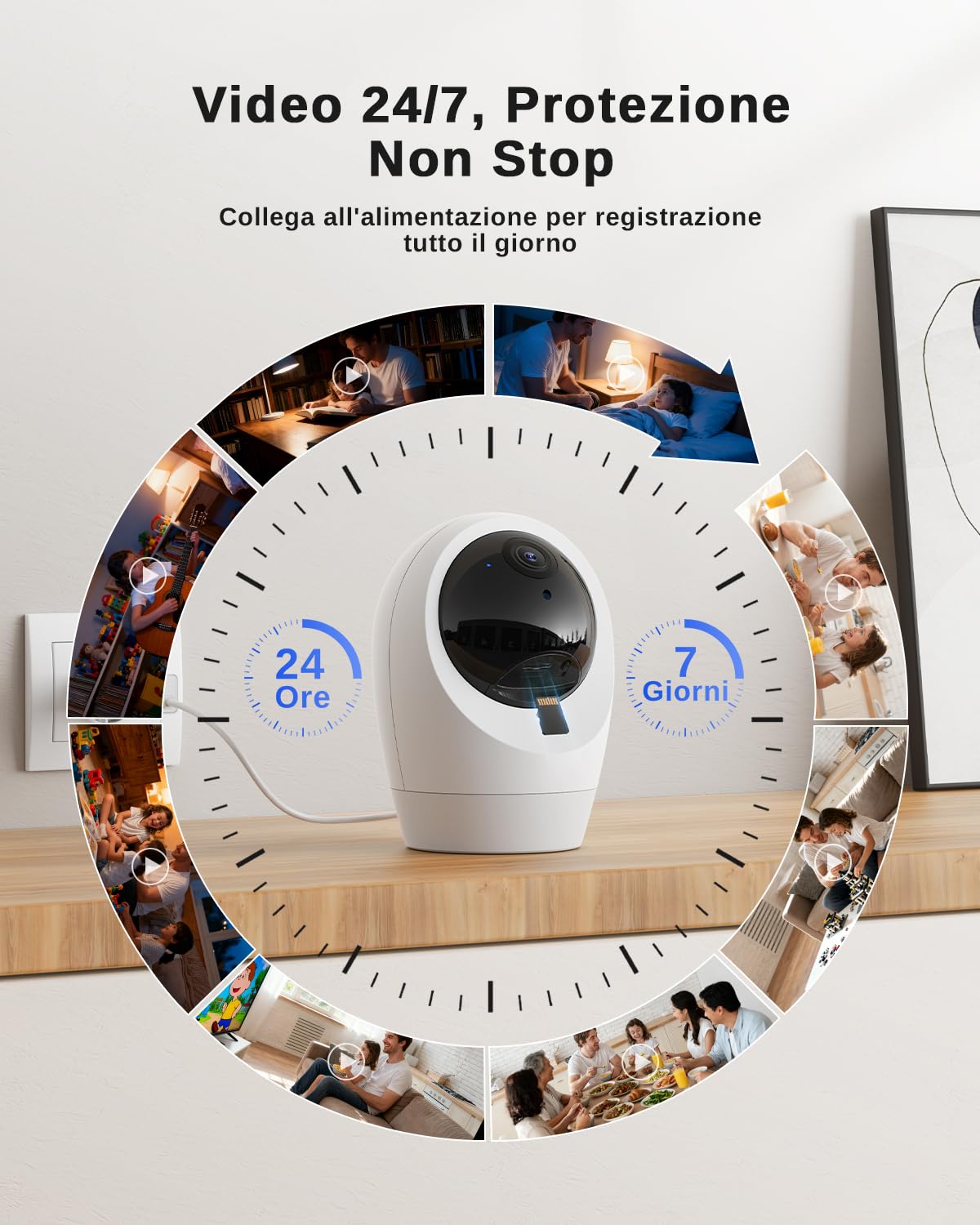 24/7 Registrazione 4G LTE Telecamera Interno con SIM, 2K Videocamera Interno 4g, 360° PTZ Videocamera Sorveglianza Interno, Rilevamento Movimento, Audio 2 Vie