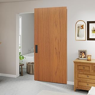 BARNSMITH 42"x84" Concealed Sliding Barn Door with Soft Close Mechanism, Brown Hidden Barn Door, Waterproof Vinyl Wrapped, Fits Opening Width 38"-42", Widely Used