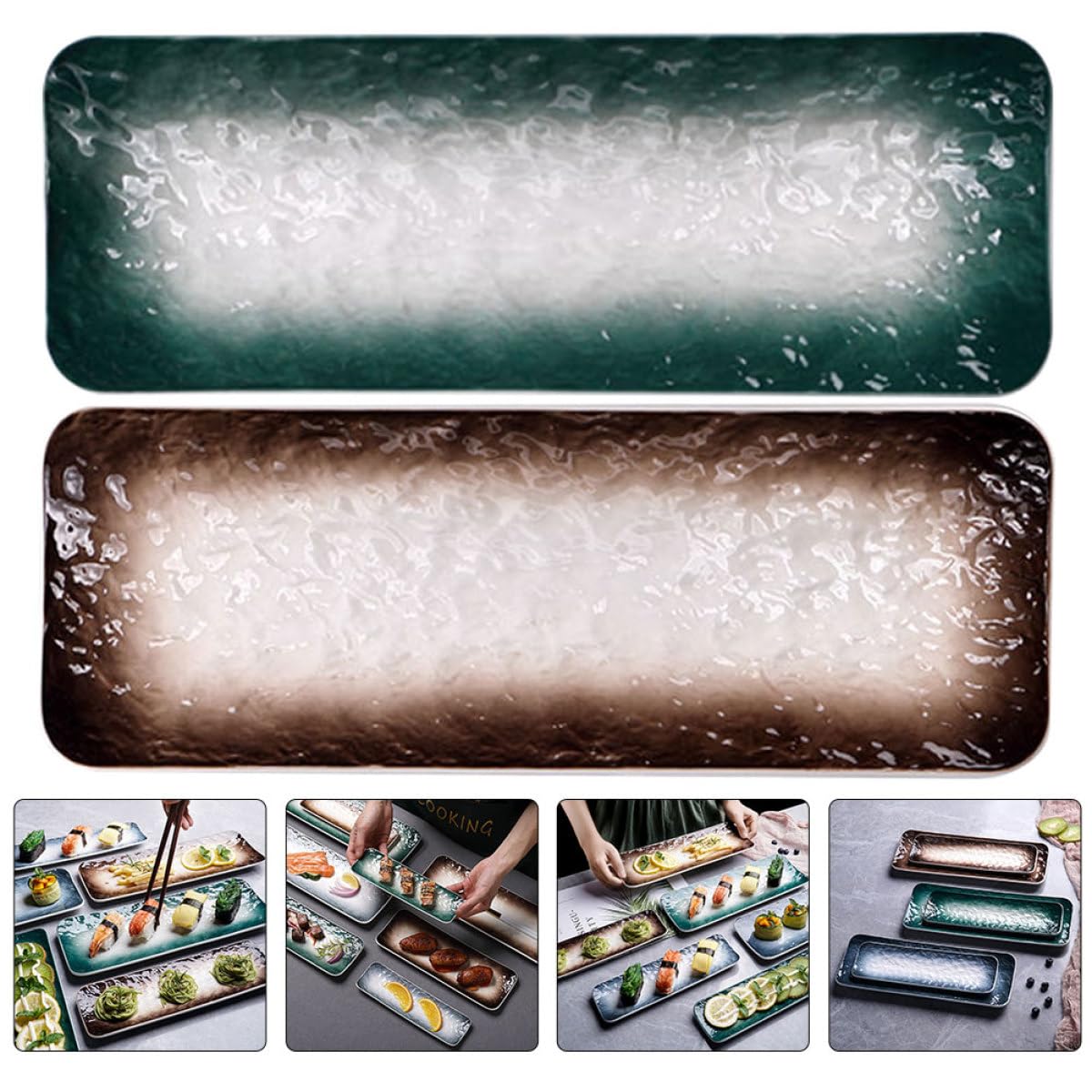 Vajilla de Cerámica Diseño Práctico y Acabado Fino Estilo Japonés 2 Platos Rectangulares para Sushi y Sashimi Adecuado para Fiestas y Uso Familiar