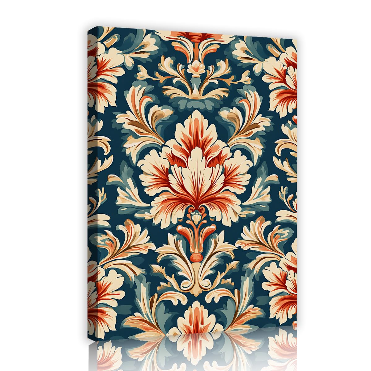 YUNART Vintage kwiatowy obraz na płótnie barokowy Scrollwork nadruki kwiatowe nadruki botaniczne do dekoracji łazienki, biura, gotowe do zawieszenia, 65 x 100 cm, rama wewnętrzna