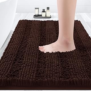 ACCUMTEK Striped Brown Bathroom Rug Mat 20"x32" Ultra Soft, Non Slip Chenille Bath Rugs, Absorbent Plush Shaggy Bath Mats ...