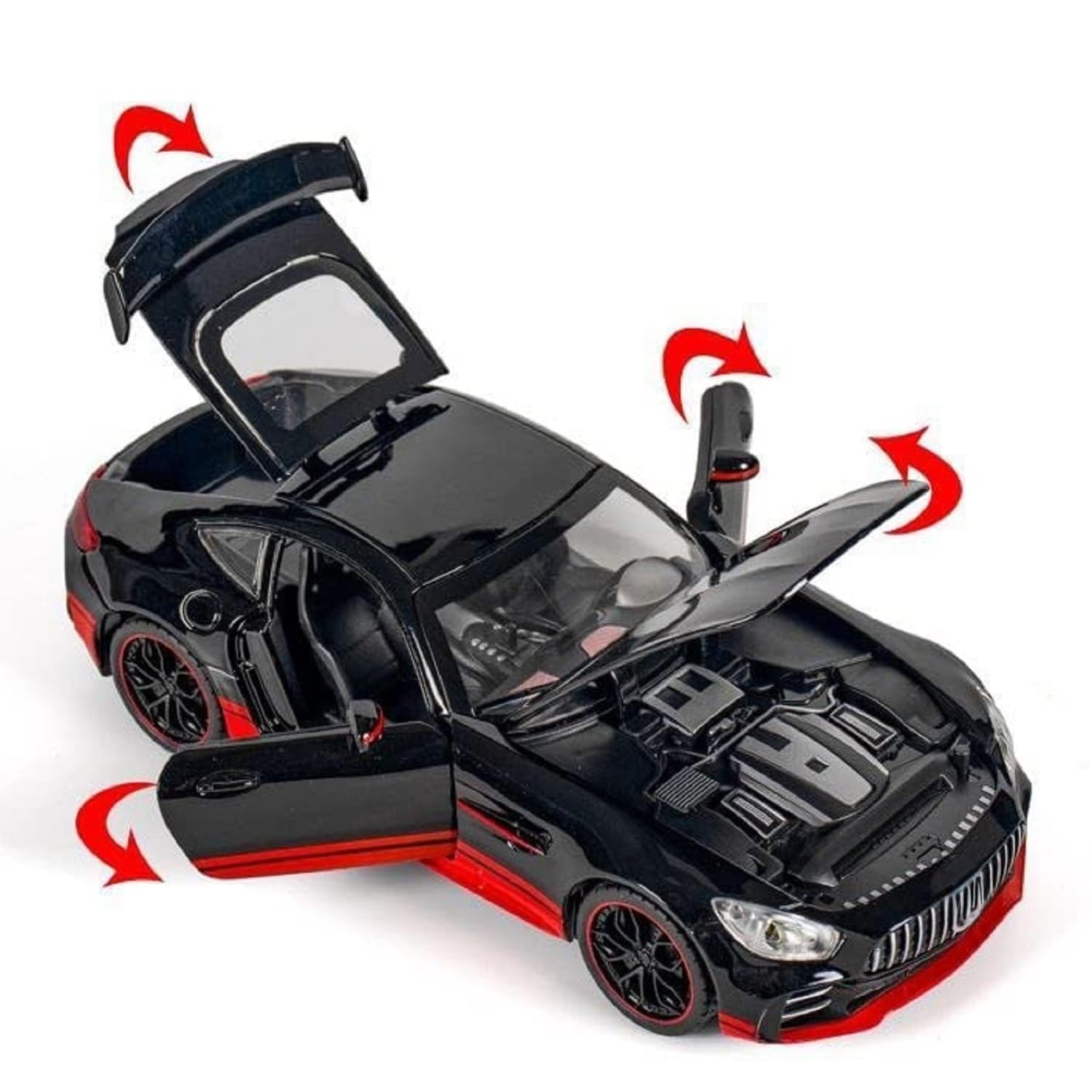 KRIREEN Mercedes Benz GTR 1:24 Scale Big Diecast Model Metal Pull Back Toy car for Kids with Openable Doors & Light, Music (Multi Color), (Mercedes Benz GTR 1:24 Scale Big Diecast Model) 4