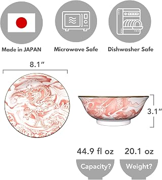 Ramen Bowl 44.9 oz 8.1 Red Dragon Bowl Mino Ware