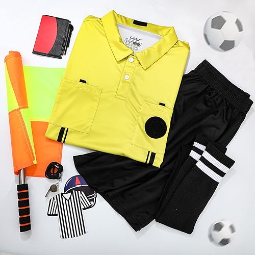 Miniatura 6 de Hicarer Kit de árbitro de fútbol, paquete de 6 piezas de árbitro de fútbol para hombres, disfraz de árbitro de fútbol, camiseta de árbitro, banderas