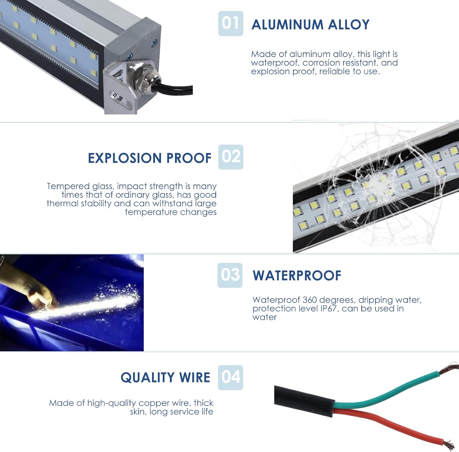 24V 12W LED Tube Light, CNC Machine Work LED Shop Lights with IP67 Explosion Proof, Aluminum Alloy Industrial Light