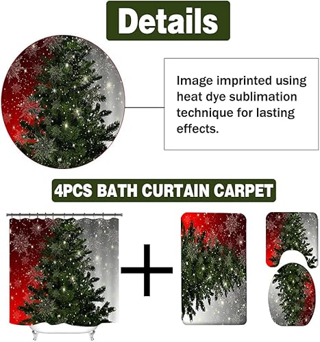 Miniatura 60 de Juego de 4 cortinas de ducha con alfombra antideslizante, cubierta para tapa de inodoro y tapete de baño, cortina de ducha de Papá Noel con 12 Papá