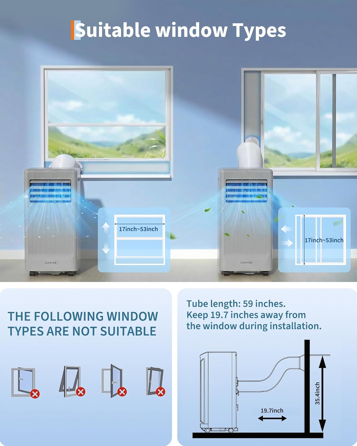 Garvee 10000BTU Portable Air Conditioner,Up to 450 Sq.Ft. Remote Control Silent Portable AC Unit, Dehumidifier,Fan,Sleep Mode,24H Timer&Installation Kit,DOE Certified,Ceer 6.7 Grey