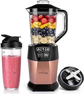 LEHMANN Blender & Smoothie 2-in-1 Blender with 1500ml Bowl & 800ml Portable Beaker 4 Programs 6 Knife Blades Stainless Ste…