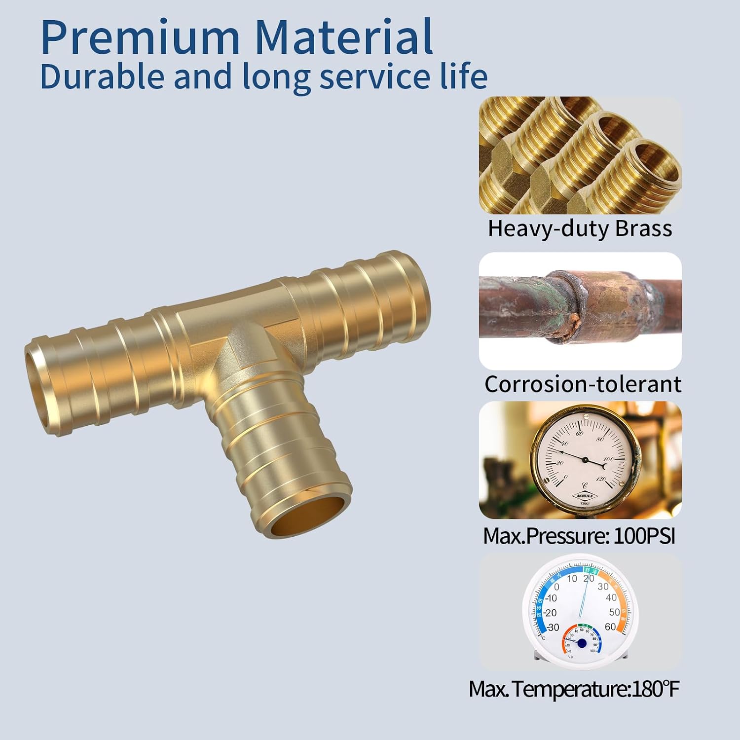 1/2 Inch Pex Fittings with PEX Cinch Clamps Set For Pex Pipe (Tee x 36Pcs+Clamps x 108PCS)