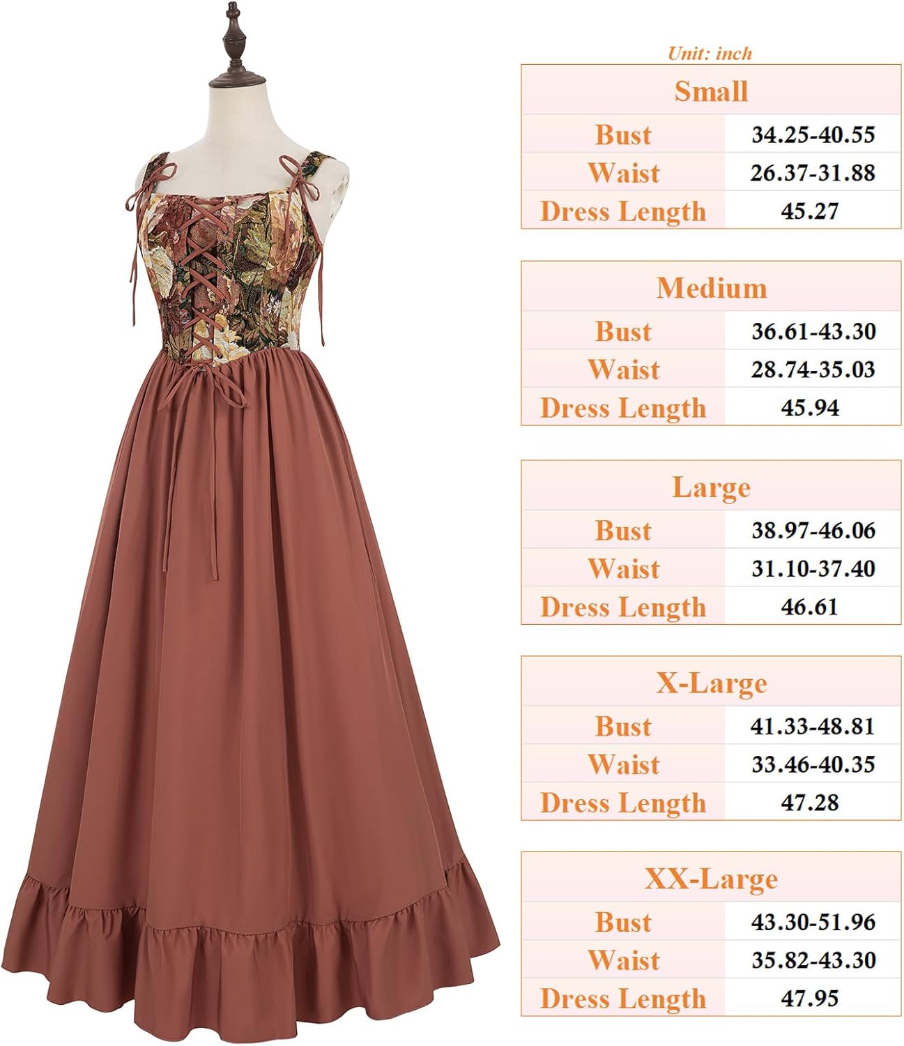 LTAKK Renaissance Dress Women Lace Up Corset Sleeveless Floral Cottagecore Dresses Medieval Costume - Image 7