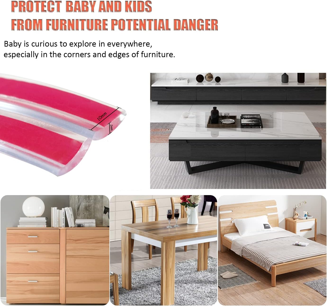 Baby Proofing, Edge Protectors Silicone Edge Protector Strip Clear Soft Corner Protectors with Pre-Taped Strong Adhesive, 6.6ft Edge Protectors for Sharp Corners of Table Cabinets Furniture
