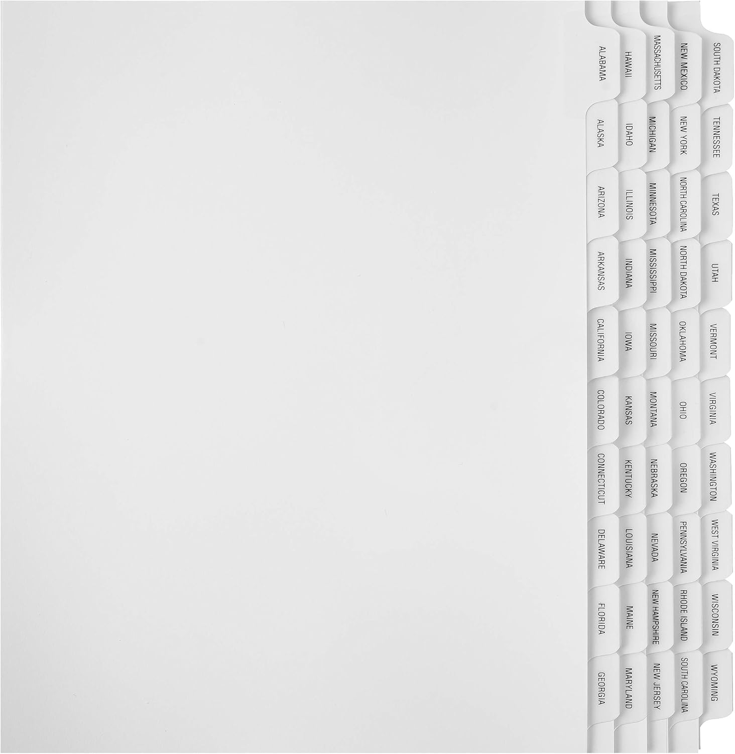 Exhibitindexes® Pre-Labeled State Divider/Index Tabs. Unpunched to Accommodate Various Binding Systems - Letter Size - Made in The USA