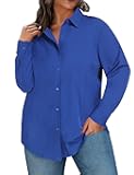 Plus Size Button Down Shirts for Women Long Sleeve Collared Casual Shirt Office Work Classic Blouse Tops XL-5XL