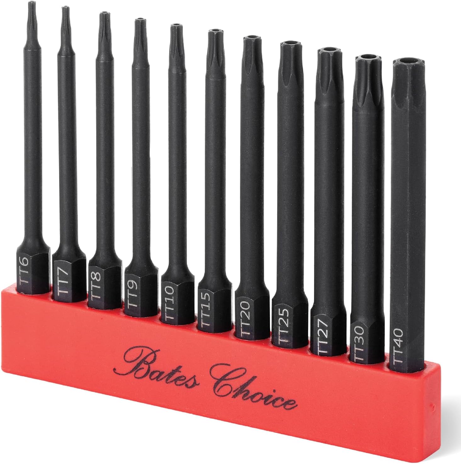 Bates- Impact Security Torx Bit Set with Holder, 11 pcs, 3 Inch Long, 1/4" Drive Hex Shank TT6-TT40, Alloy Steel, Tamperproof Magnetic Star Bits Set