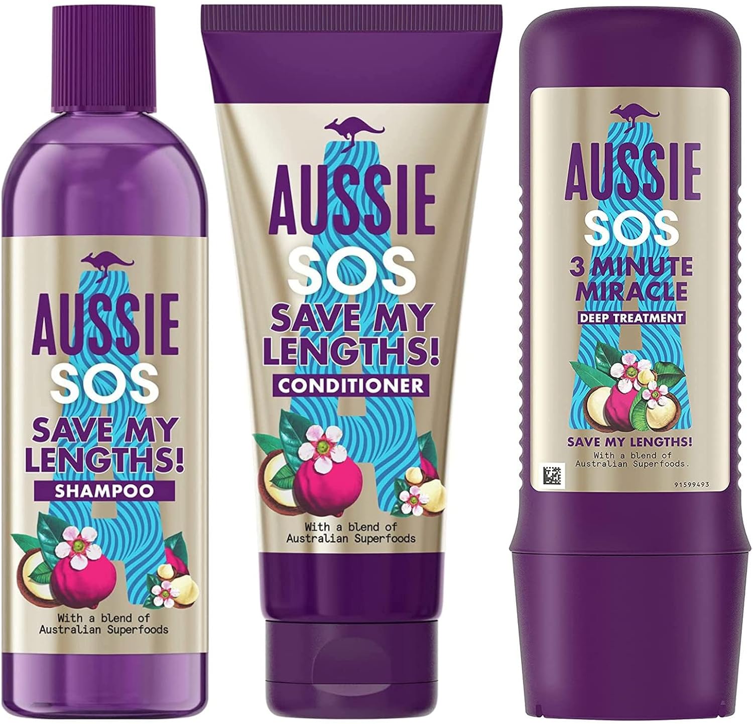 Aussie SOS SAVE MY LENGTHS Trio Shampoo 290ml + Conditioner 200ml ...