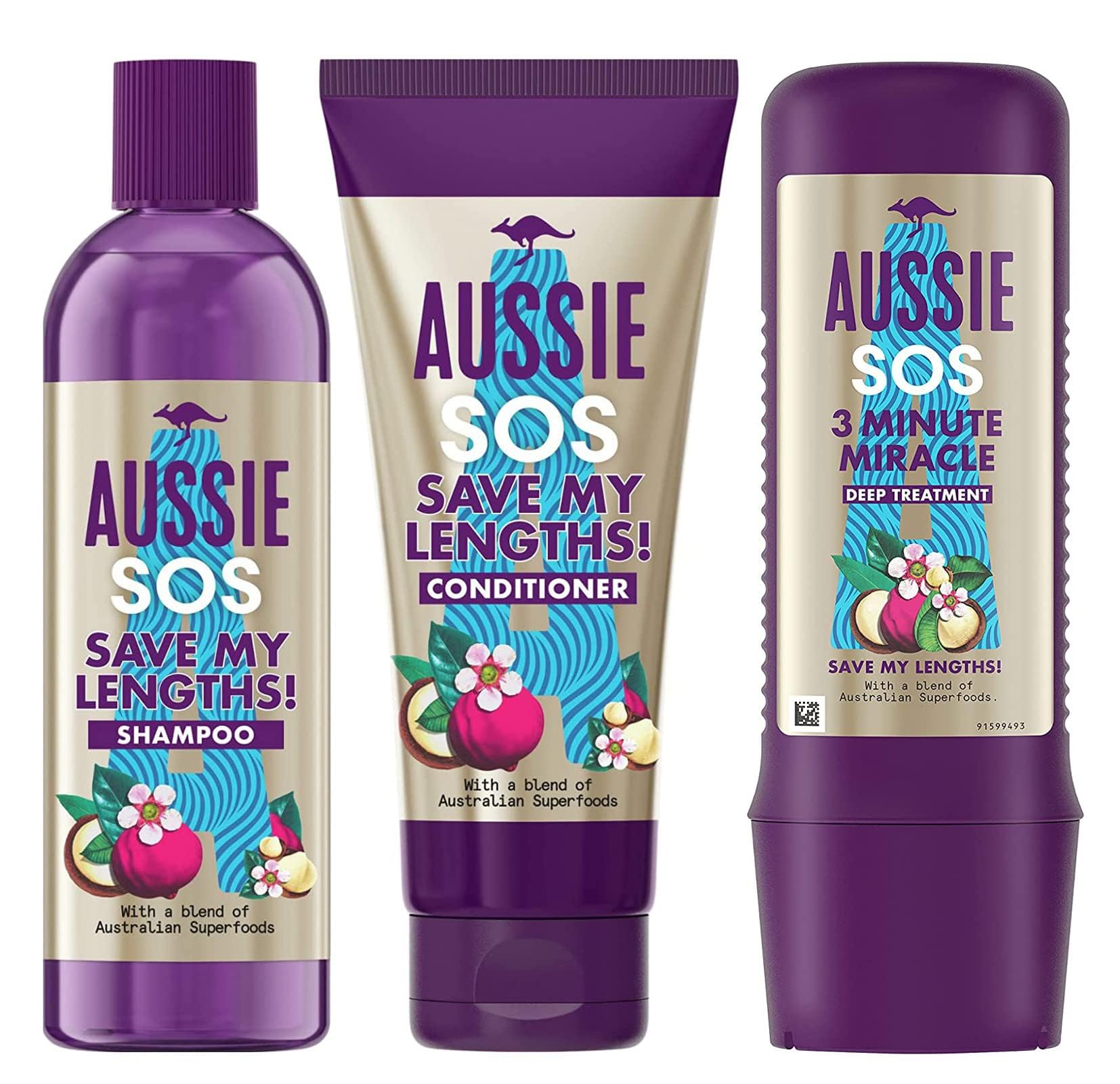 AussieSOS SAVE MY LENGTHS Trio Shampoo 290ml + Conditioner 200ml + Masque 225ml